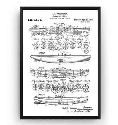 Submarine Vessel 1919 Patent Print - Magic Posters
