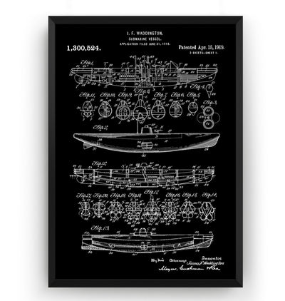 Submarine Vessel 1919 Patent Print - Magic Posters