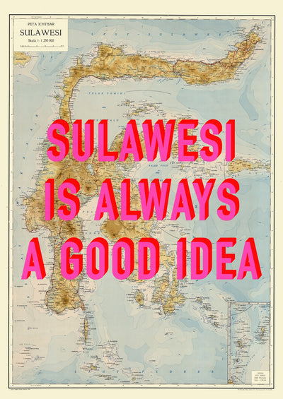 Sulawesi Retro Pop Art Map Print (portrait) - Magic Posters