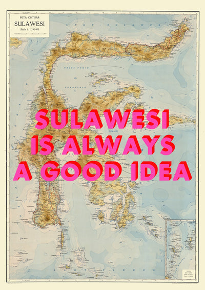Sulawesi Retro Pop Art Map Print (portrait) - Magic Posters