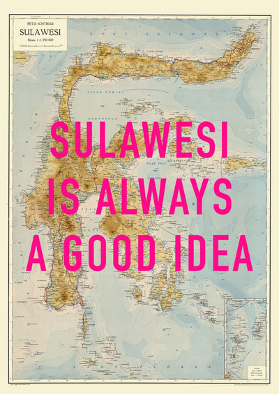 Sulawesi Retro Pop Art Map Print (portrait) - Magic Posters