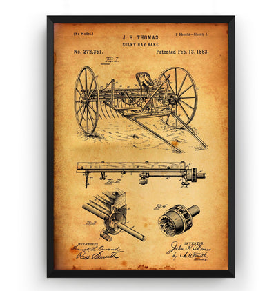 Sulky Hay Rake 1883 Patent Print - Magic Posters