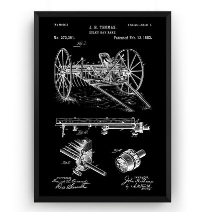 Sulky Hay Rake 1883 Patent Print - Magic Posters