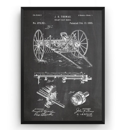Sulky Hay Rake 1883 Patent Print - Magic Posters