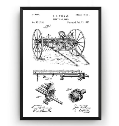 Sulky Hay Rake 1883 Patent Print - Magic Posters
