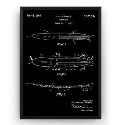 Surfboard 1965 Patent Print - Magic Posters
