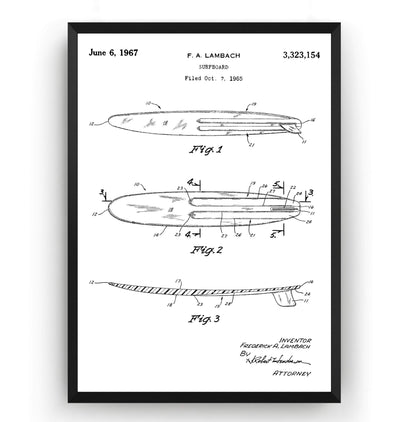 Surfboard 1965 Patent Print - Magic Posters