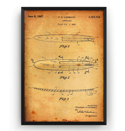 Surfboard 1965 Patent Print - Magic Posters