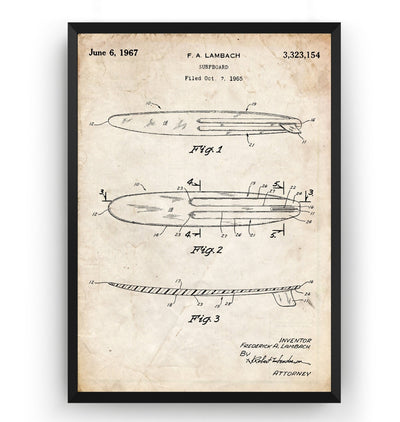 Surfboard 1965 Patent Print - Magic Posters