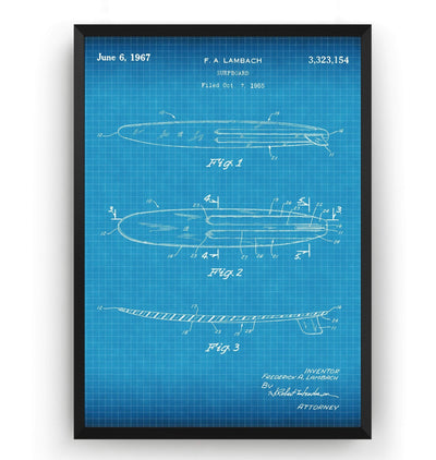 Surfboard 1965 Patent Print - Magic Posters