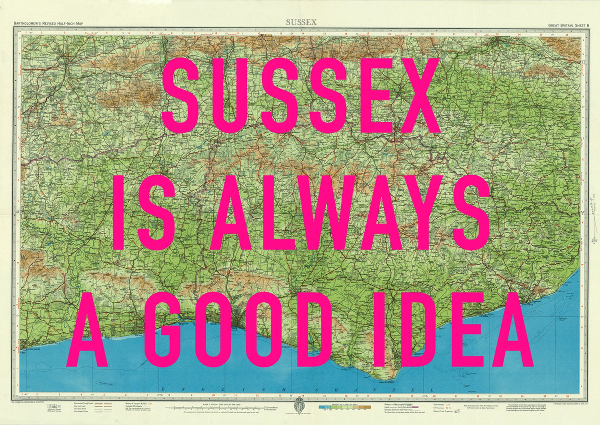 Sussex Retro Pop Art Map Print