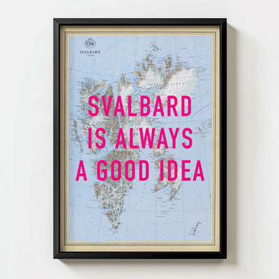 Svalbard Retro Pop Art Map Print (portrait) - black frame mockup - Magic Posters