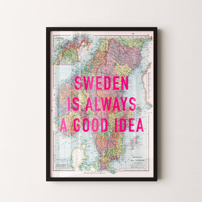 Sweden Retro Pop Art Map Print - Magic Posters