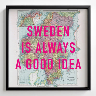 Sweden Retro Pop Art Map Print - black frame mockup - Magic Posters