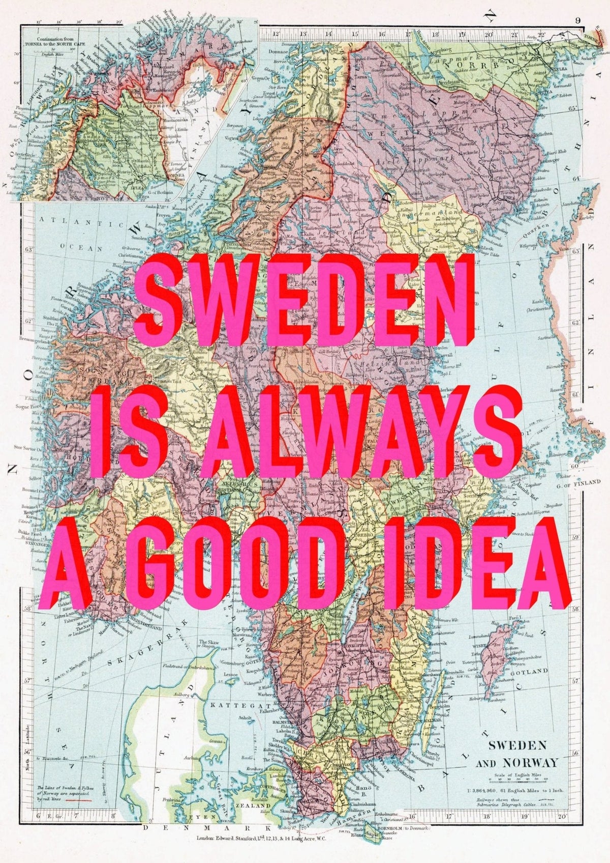 Sweden Retro Pop Art Map Print
