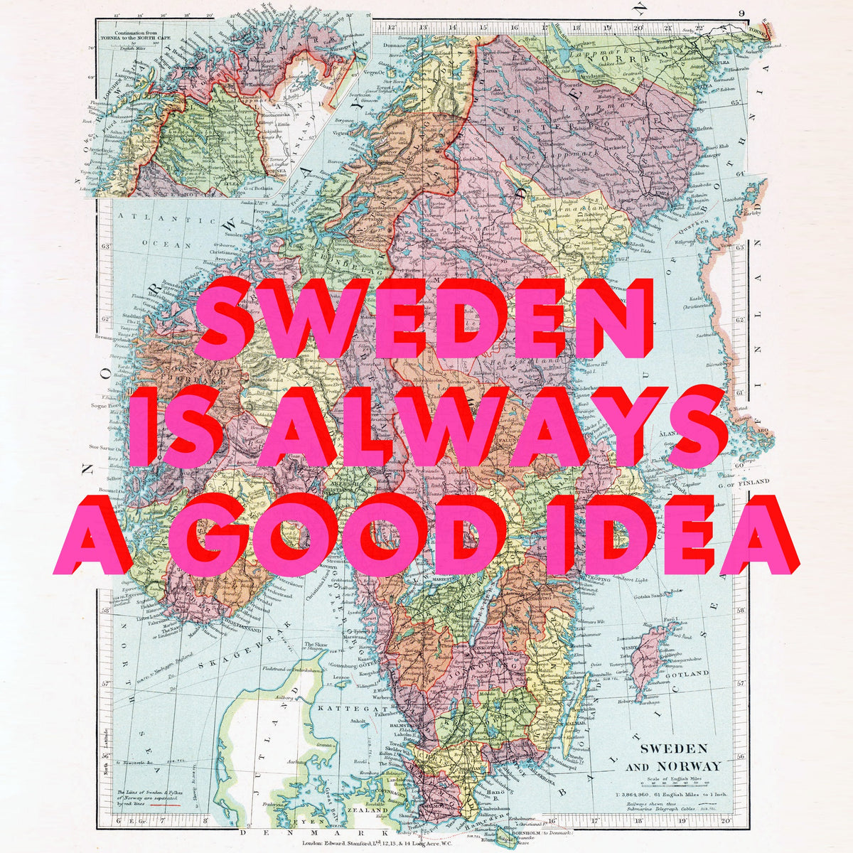 Sweden Retro Pop Art Map Print