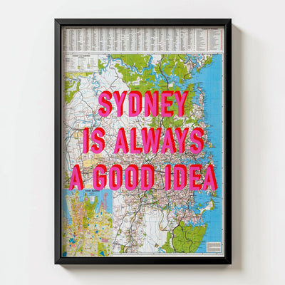 Sydney Retro Pop Art Map Print (Portrait v2) - black frame mockup - Magic Posters