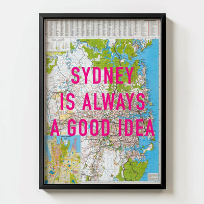 Sydney Retro Pop Art Map Print (Portrait v2) - black frame mockup - Magic Posters