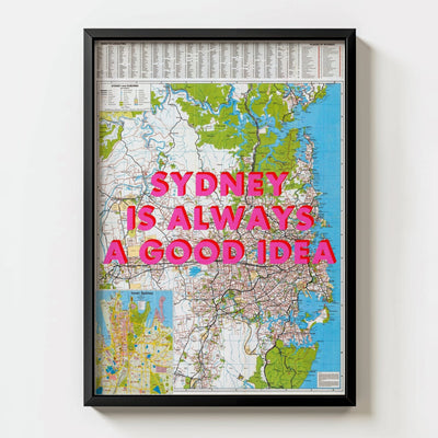Sydney Retro Pop Art Map Print (Portrait v2) - black frame mockup - Magic Posters