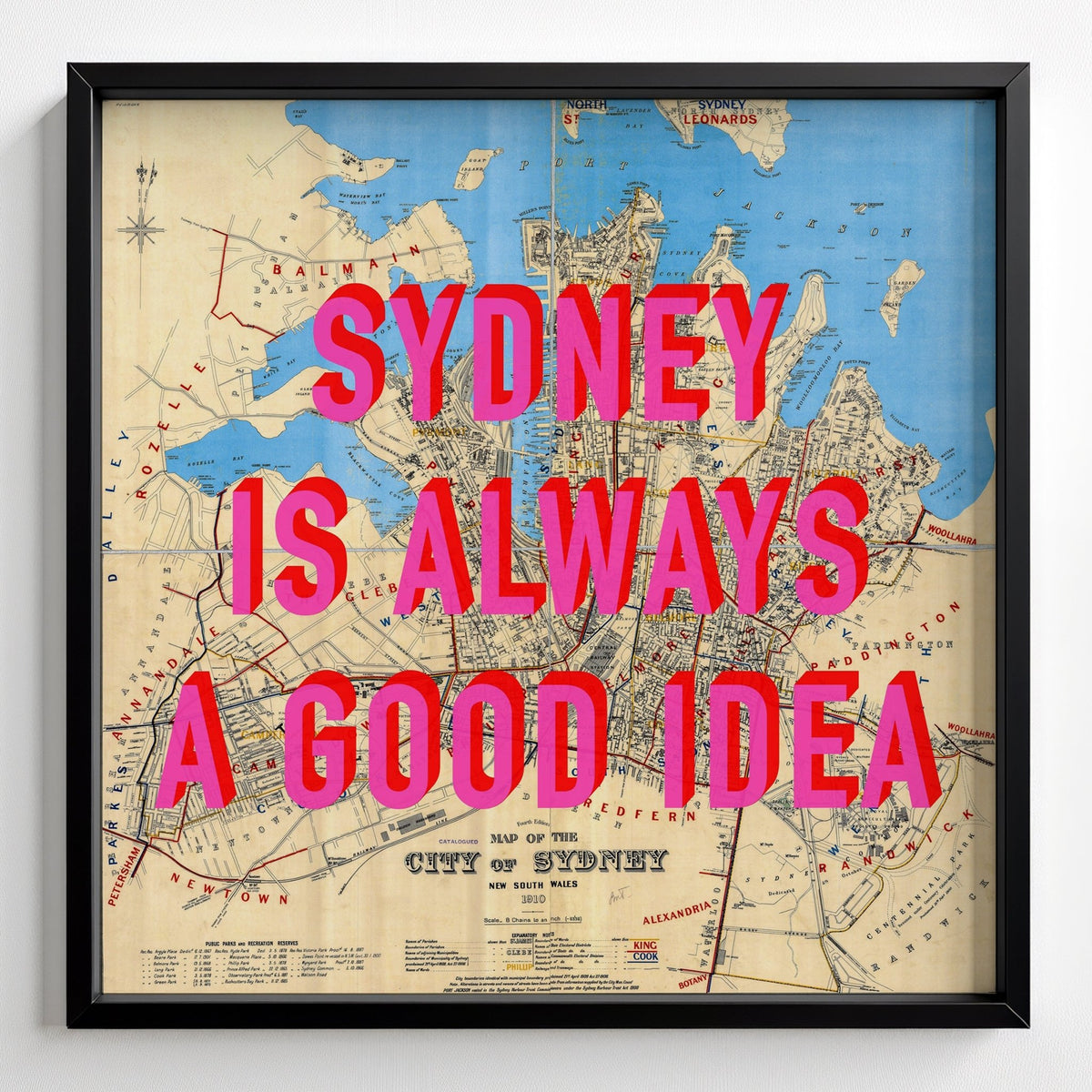 Sydney Retro Pop Art Map Print (Square) - black frame mockup - Magic Posters