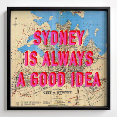 Sydney Retro Pop Art Map Print (Square) - black frame mockup - Magic Posters