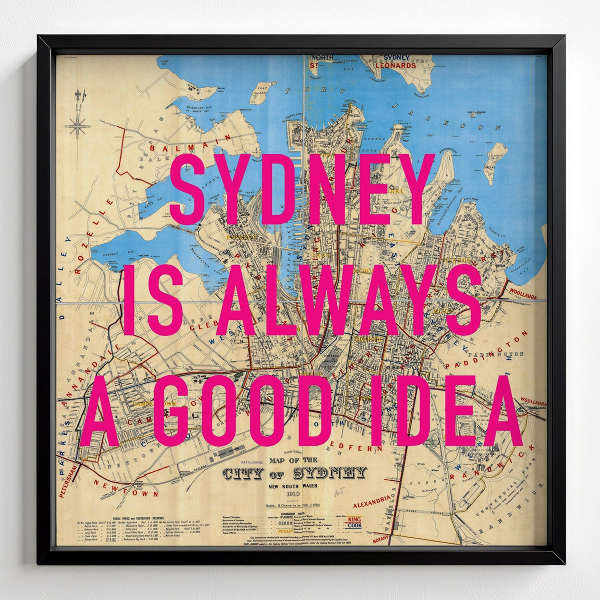 Sydney Retro Pop Art Map Print (Square) - black frame mockup - Magic Posters