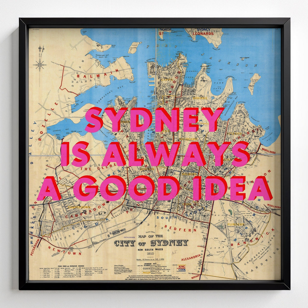 Sydney Retro Pop Art Map Print (Square) - black frame mockup - Magic Posters