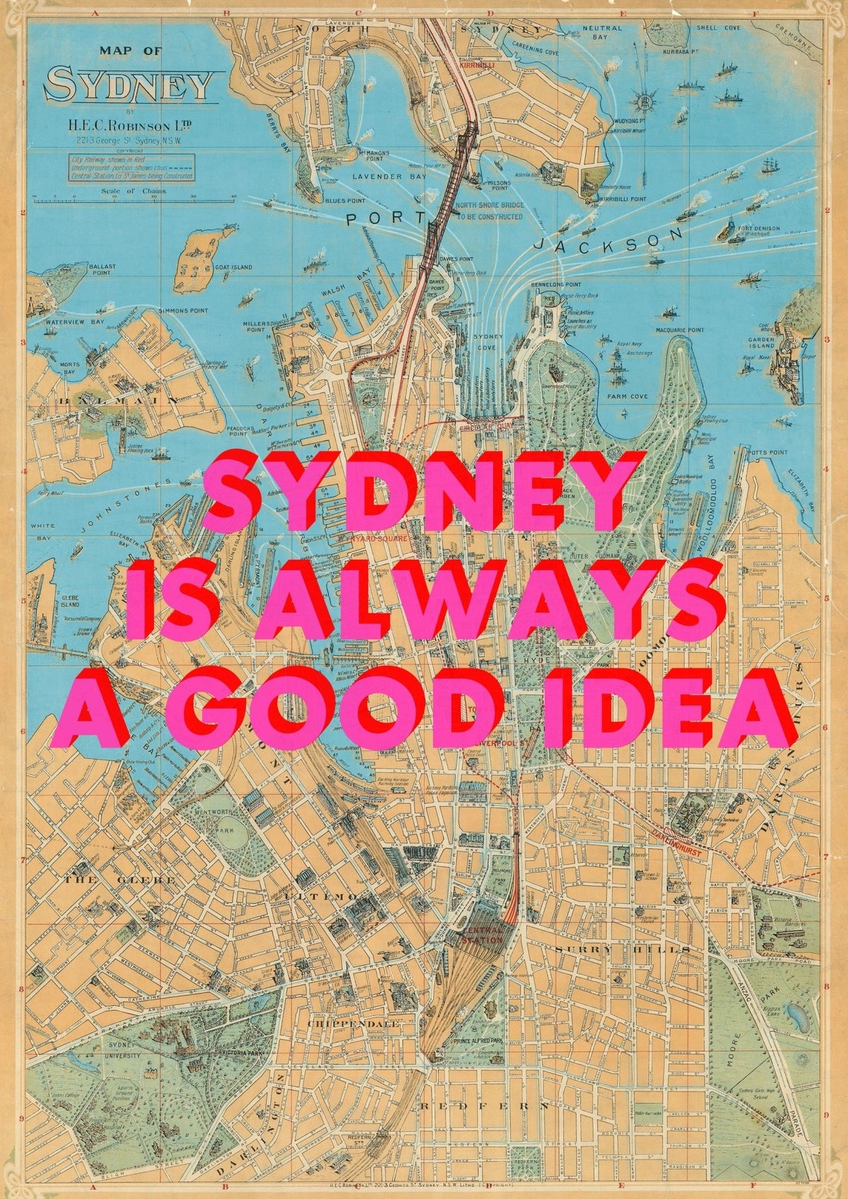 Sydney Retro Pop Art Map Print