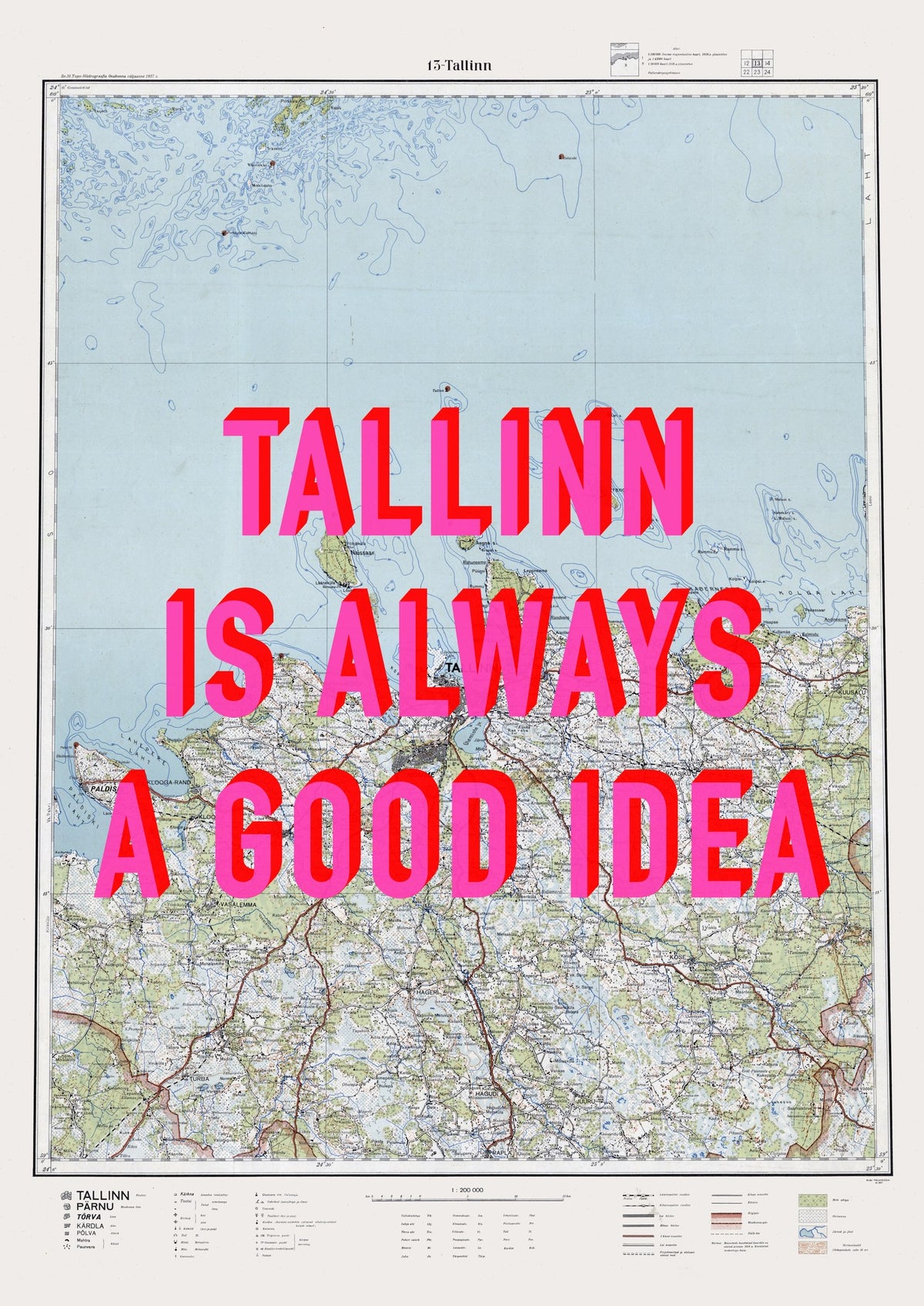 Tallinn Retro Pop Art Map Print (portrait) - Magic Posters