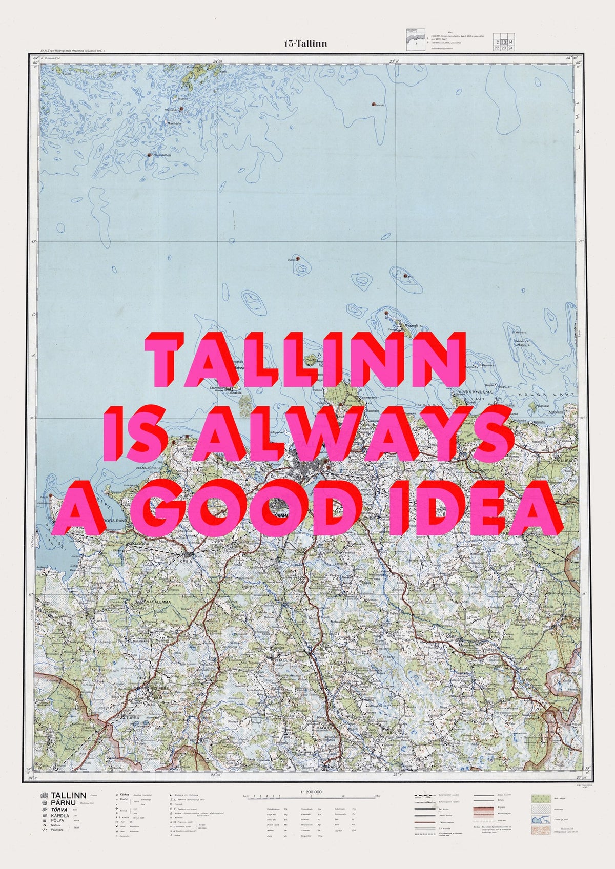 Tallinn Retro Pop Art Map Print (portrait) - Magic Posters