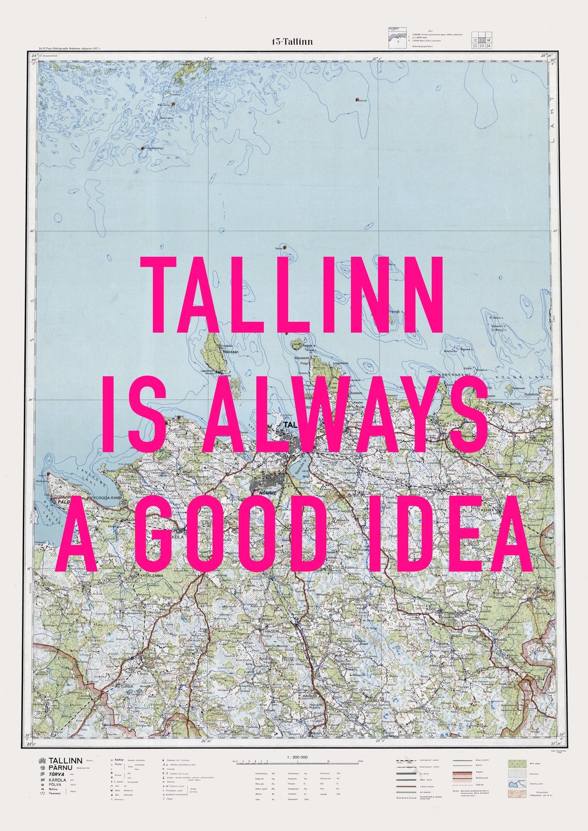 Tallinn Retro Pop Art Map Print (portrait) - Magic Posters