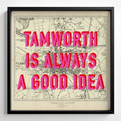 Tamworth Retro Pop Art Map Print - black frame mockup - Magic Posters