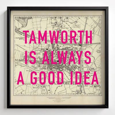 Tamworth Retro Pop Art Map Print - black frame mockup - Magic Posters