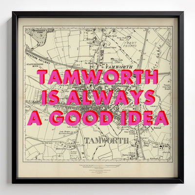 Tamworth Retro Pop Art Map Print - black frame mockup - Magic Posters