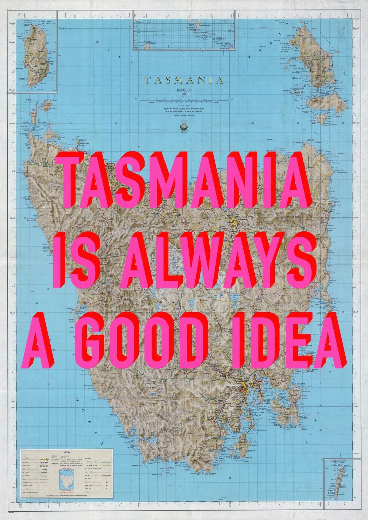 Tasmania Retro Pop Art Map Print (portrait)
