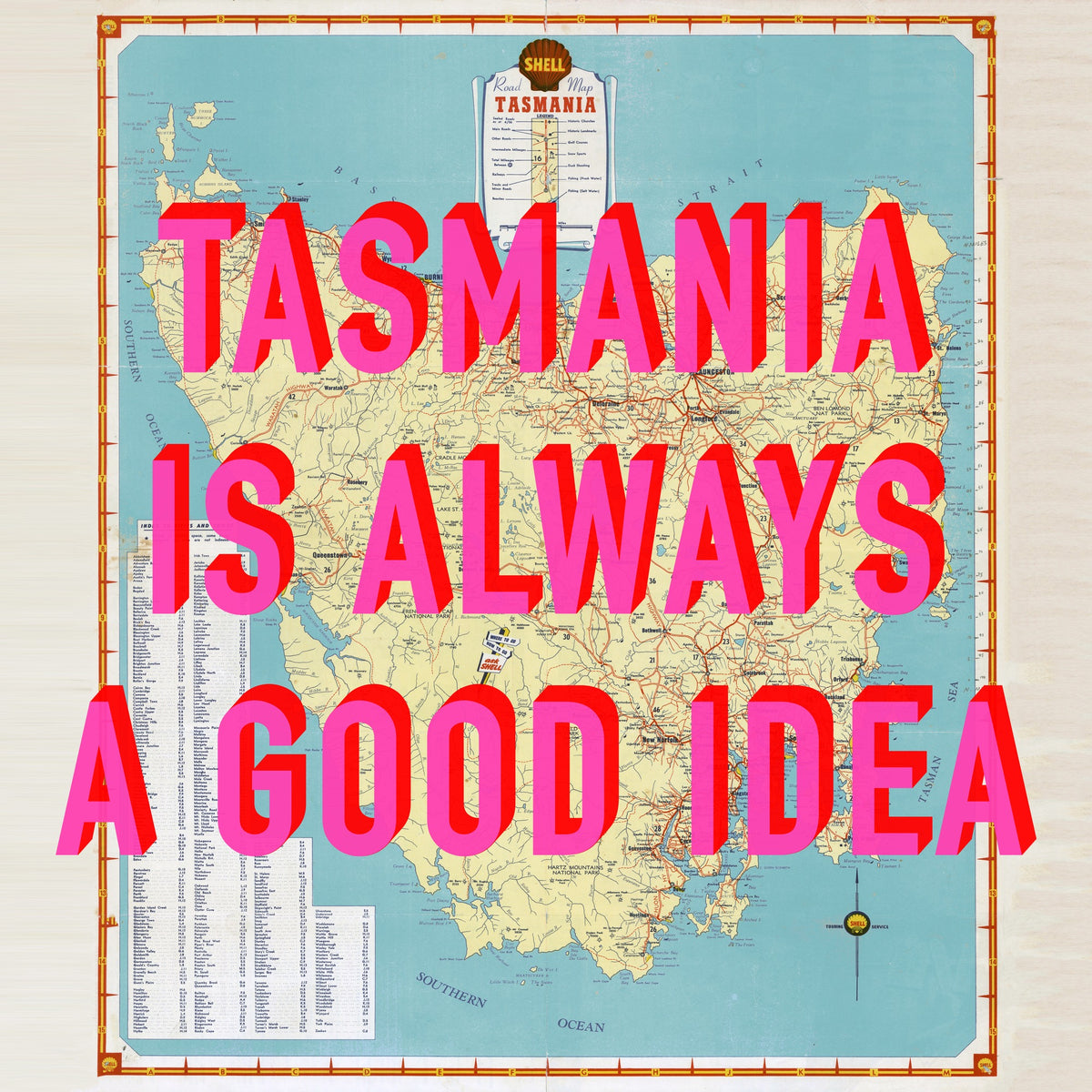 Tasmania Retro Pop Art Map Print (square)