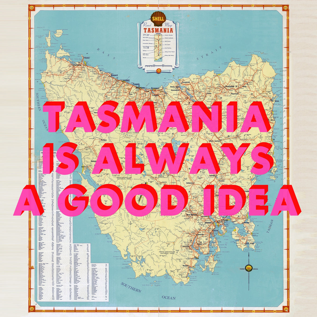 Tasmania Retro Pop Art Map Print (square)