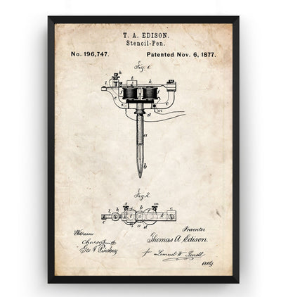 Tattoo Machine 1877 Patent Print - Magic Posters