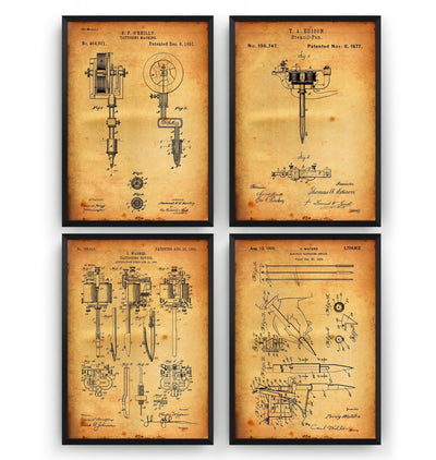 Tattoo Machine Set Of 4 Patent Prints - Magic Posters