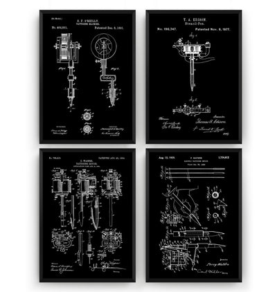 Tattoo Machine Set Of 4 Patent Prints - Magic Posters