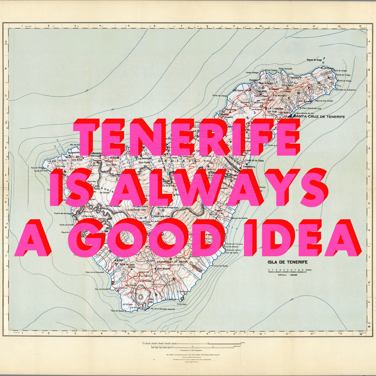 Tenerife Retro Pop Art Map Print