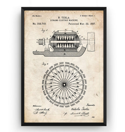 Tesla Dynamo Electric Machine 1887 Patent Print - Magic Posters