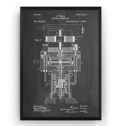 Tesla Electric Generator 1894 Patent Print - Magic Posters