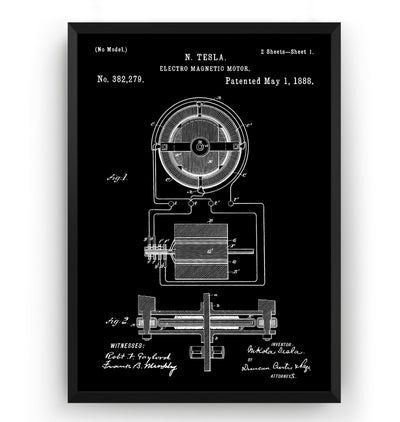 Tesla Electro Magnetic Motor 1888 Patent Print - Magic Posters