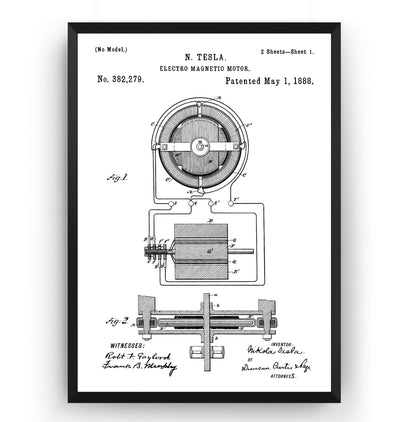 Tesla Electro Magnetic Motor 1888 Patent Print - Magic Posters