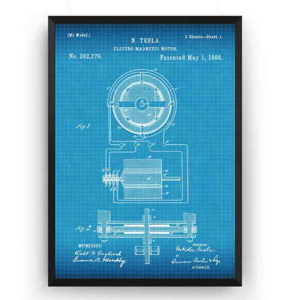 Tesla Electro Magnetic Motor 1888 Patent Print - Magic Posters