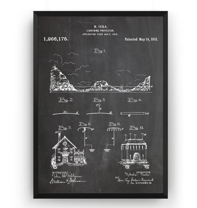 Tesla Lightning Rod 1918 Patent Print - Magic Posters