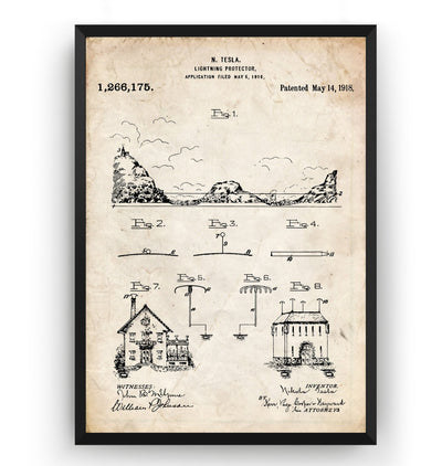 Tesla Lightning Rod 1918 Patent Print - Magic Posters