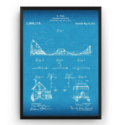 Tesla Lightning Rod 1918 Patent Print - Magic Posters