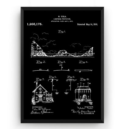 Tesla Lightning Rod 1918 Patent Print - Magic Posters